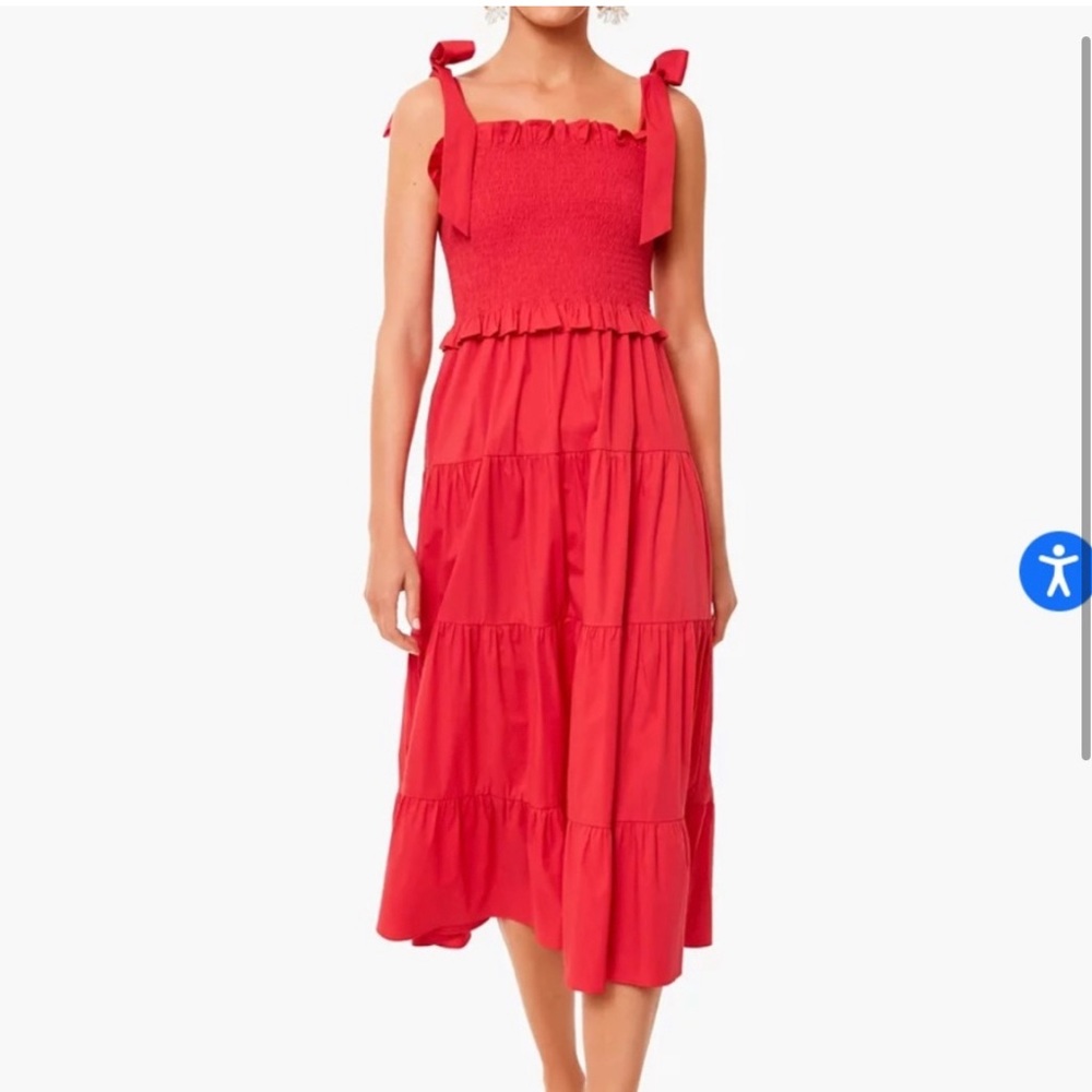 Tuckernuck Red Tiered Midi Dress with Smocked Bodice